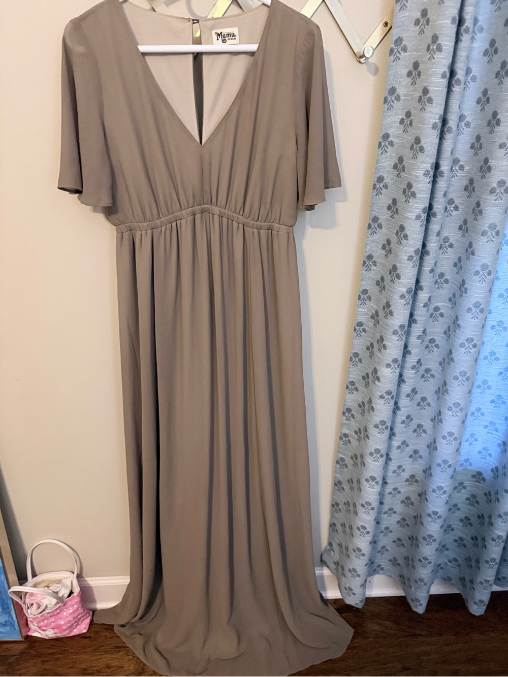 Show Me Your MuMu Taupe V-Neck Flutter Sleeve Maxi Dress